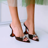 Rhinestone Fish Mouth Open Toe High Heels Wine Cup Heel Mid Heel Sandal Slippers