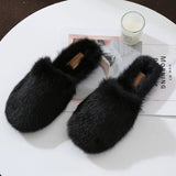 Women House Slippers Shoes Rabbit Fur Slippers 2019 Real Hair Slides Female Furry Indoor Flip Flops Fluffy Plush Shoes