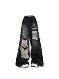 Women's Gothic Black Jeans High Waist Vintage Korean Fashion Y2k Streetwear Ripped Pants Harajuku Casual Wide Leg Denim