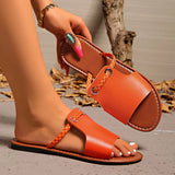 2025 Summer New Slippers Women Solid Color Weaving Simple Daily Beach