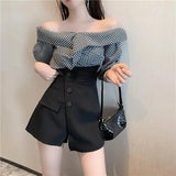 4Xl Suit Black Shorts Women High Waist Irregular Wide Leg Short Pants Office Lady Elegant A Line Loose Shorts Skirts