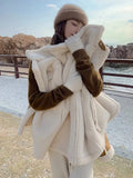 Aesthetic Long Sleeve Padded Jackets Women y2k Style Wool-lined Winter Warm Loose Cardigan Coat Windproof