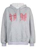 Street Bow Print Drawstring Oversized Hoodie- Outfit