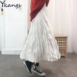 Summer Solid White Black gothic pleated skirts womens harajuku high waist long skirt plus size satin midi skirt