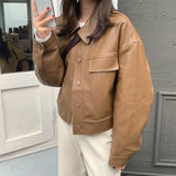 Chic PU Leather Jacket Women Solid Long Sleeve Single Breasted Short Coat Ladies 2020 Winter New Leather