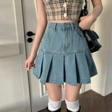 Women Jeans Skirts High Waist Pleated Skirts Harajuku Zipper A-LINE Mini Skirts Y2K Skinny Retro Skirts Womens