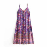 Queens Women Floral Print Sleeveless Beach Bohemian Strap Dresses Ladies Summer Rayon Cotton Boho Midi Dress