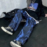 Women's Pants Harajuku Street Retro Print Lightning Casual Pants Loose Wide Leg Pants Set Cloth Hip Hop Jogger Women's