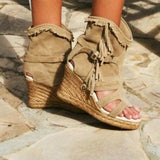 Sandals Summer 34-43 plus Size Women's Shoes platform Wedge Tassel Shoes closed Toe fish mouth Women's