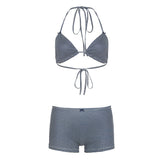 Style Sexy Striped Bikini Set Hottie Hanging Neck Vest + Shorts Two