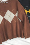 Knitted Sweater Women Oversized Argyle Sweaters Fashion Clothes Famale Long Sleeve Korean Crop Top Women Ropa De