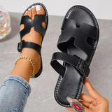 Summer New Flat Cool Slippers Women's Large Code Pure Color Wearing Casual Women's