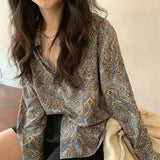 Vintage Shirts Women Harajuku Fashion Print Long Sleeve Oversized Blouses Retro Streetwear Loose Casual Chic Cardigan