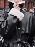 Winter Long Warm Thick Leather Trench Coat for Women with Faux Fur Inside Belt Loose Korean Fashion 2023 Fur Lined