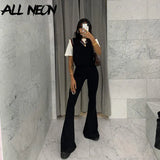 90s Aesthetics High Waist Black Flare Pants Y2K Streetwear Slim Full Length Basic Trousers Mall Goth Long Pants