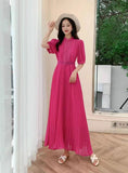 Elegant Half-High Collar Bubble Sleeve Pressure Folding Dress With Thin Temperament Female Chiffon Long