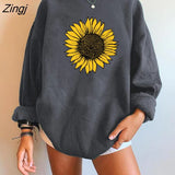 Oversized Sweatshirt Sunflower Print Women Sweatshirt Crewneck Pullover Drop Shoulder Loose Streetwear Moletom