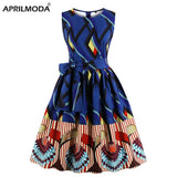 African Women Office Dress 50s Vintage Pin Up A Line Fashion Lady Work Wear Retro Tunic High Waist Midi Pleated