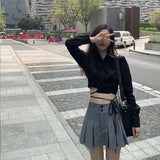 Preppy Pleated Mini Skirts Korean High Waist A Line Skirts Student Summer College Sweet Button Slim Casual All Match