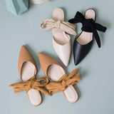 spring and summer new Korean version of Baotou pointed flat strap bow women's