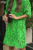 Embroidered Summer Dress Women Elegant O Neck Mini Dress Ladies Hollow Out Lace Short Dress Casual Hollow Loose