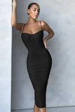 Draped Bandage Dress 2021 New Arrival Midi Bandage Dress Bodycon Women Summer Green Sexy Party Dress Evening Club