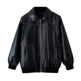 Stitching Details Oversized Leather Jacket-Outfit