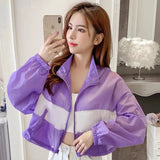 2023 Spring Summer Women's Jackets Coats Windbreaker Sun Protection Patchwork Color Zipper Thin Summer Women