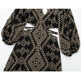 Cut Out Black Long Dress Women Embroidery Backless Dress Woman Puff Sleeve Vintage Gothic Dress 2023 Midi Summer