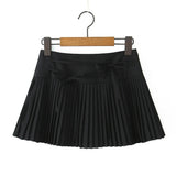 Pleated Lace Up Mini Skirt-Outfit