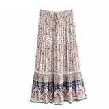 Queens Summer Hippie Women Floral Printed Beach Bohemian Maxi Skirt Ladies Rayon Cotton Pleated Boho