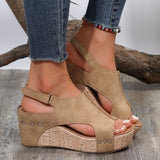 Retro Rivet Slope And Fish Mouth Sandals Women's Large-Size Waterproof Table Hollow High Heel Women's