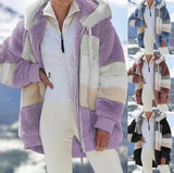 Women's Winter 2021 New Loose Plush Stitching Hooded Cardigan Women's