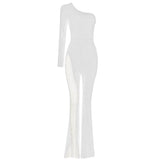 Summer Jumpsuits Women High Waist Playsuit Party Clubwear Bodysuit Rompers Mesh Wide Leg Pants Bandage