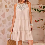 Summer Sleeveless Dresses Casual Sleeveless A-Line Hierarchal Swing Vest Skirt Beach Vacation