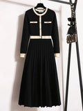 Warm Knitted Sweater Dresses For Women Office Ladies Elegant High Quality High Waist Patchwork Knitwears Dresses