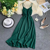 Sexy Spaghetti Strap Long Dress Women Elegant Backless Dresses Vintage Beach Party Maxi Dress Robe