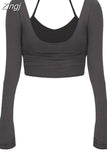 Style Fashion Y2k 2 Piece T-shirt Women's Sexy Slim Long Sleeve Bottoming Tight Chic Thin Topos 2023 Autumn Winter