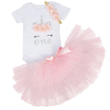 Headband Short Sleeve Top and Tutu Dress Outfits 3pcs for 1 Year Baby Girls First Birthday Party Cotume Newborn