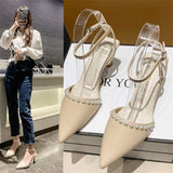 thin Baotou sandals 2022 summer new pearl white pointed toe stiletto women's shoes high heel sandals designer