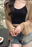 Sexy Short Length Women Y2k Bandage Ice Silk Sweaters Summer Long Sleeve Sunscreen Knitted Coats Hollow Out