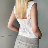 Embroidered Bow Lace Stitching Tank TopOutfit