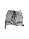 Summer Bandage Sexy Denim Shorts Blue Women Streetwear Jeans Mini High Waist Slim Lace Up Casual Zipper Goth Club