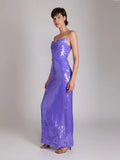 Sexy Sleeveless Backless Lace-up Slim Long Dress Summer Elegant Pleated Backless Bright Sequins Dress Luxury Evening