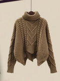Winter Vintage Two Piece Sets Women Outfit Ladies Warm Thick Twist Turtleneck Knitted Sweater+mesh Skirt Set Women