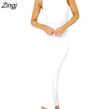 Women Summer Spaghetti Strap Sleeveless Dress Solid Color Backless Slit Long Dress for Cocktail Nightclub