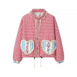 Plaid Heart Patchwork Pocket Puffer Jacket- Outfit