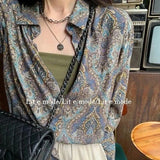 Vintage Shirts Women Harajuku Fashion Print Long Sleeve Oversized Blouses Retro Streetwear Loose Casual Chic Cardigan