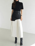 100-Fold Skirt Women's Dress 2025 Autumn New Korean Leather Splicing Color Slimming Skirt Women's
