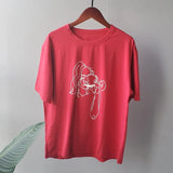 summer t-shirts character printing tops tees solid color white t-shirts women drinking girls